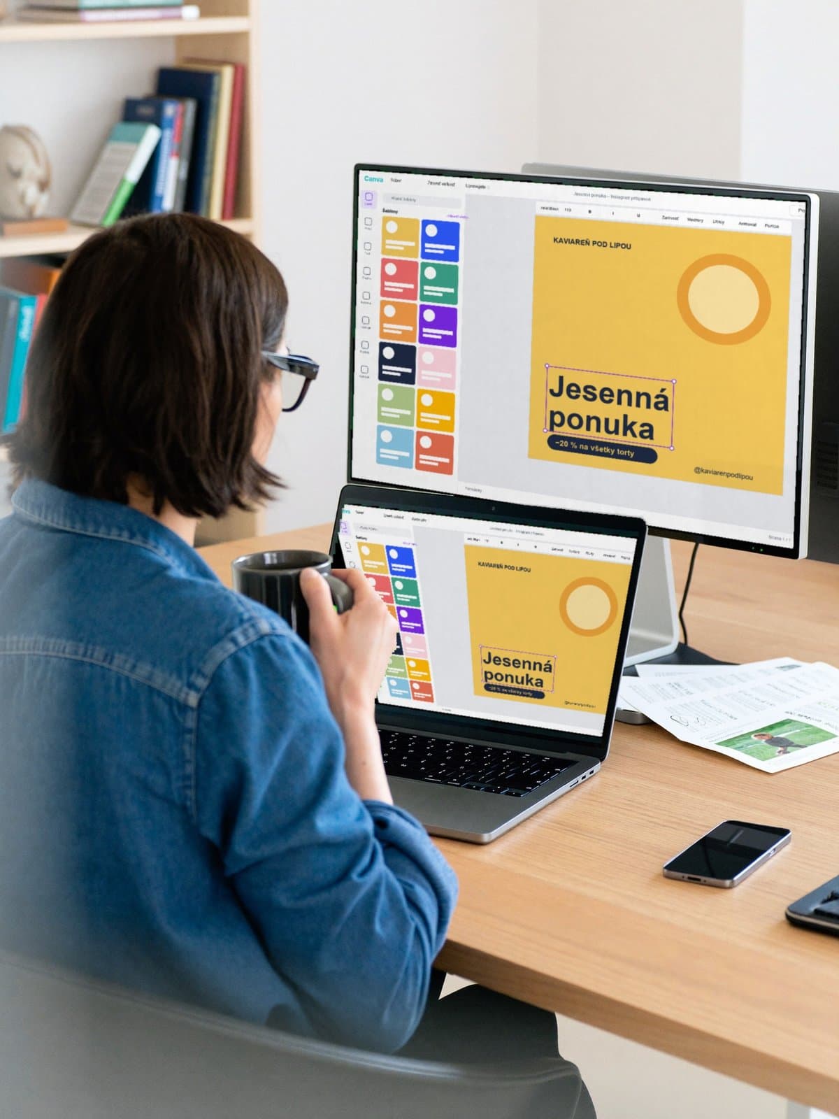 Účastníčka kurzu upravuje príspevok na Instagram v editore Canva